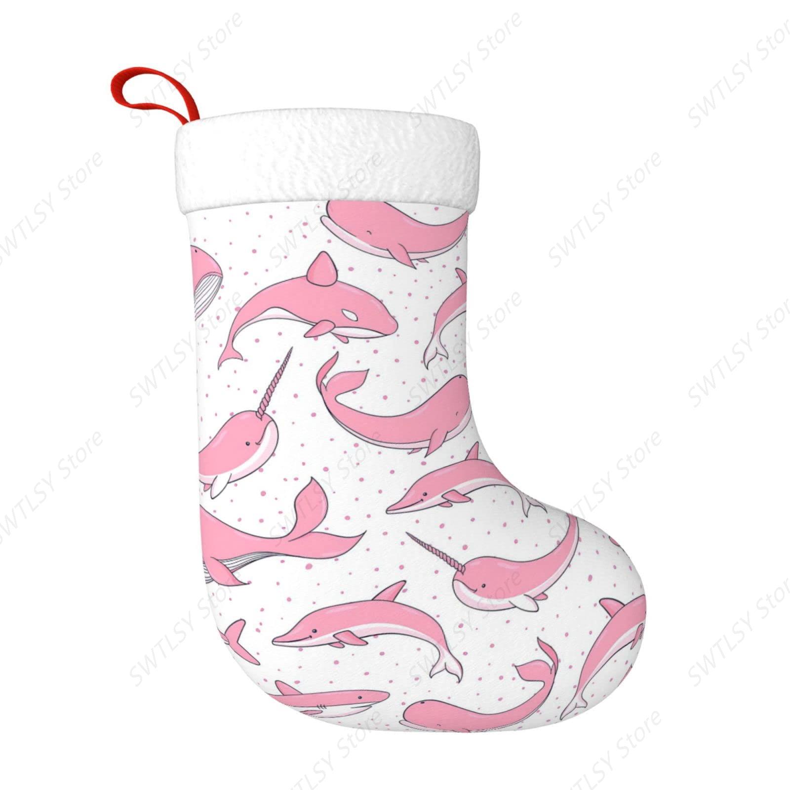 Christmas Stocking Hanging - Christmas Pink Whales Xmas Holiday Stockings