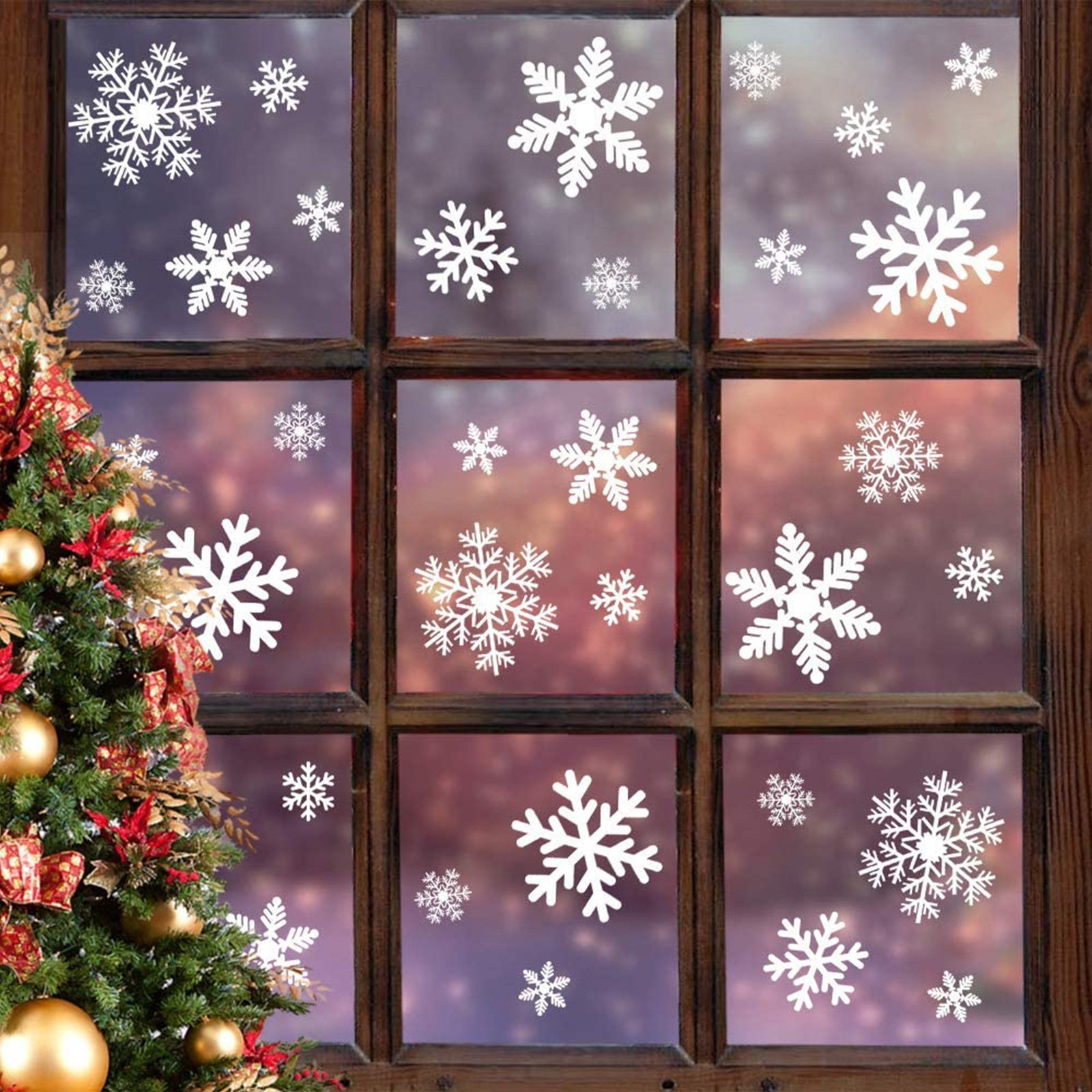 Snowflake Window Decal - 4Sheets Snowflakes Christmas Static Stickers PVC