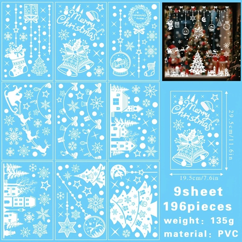 196pcs/9 Sheets Christmas Stat - đánh giá và giá Snowflake Window Decal