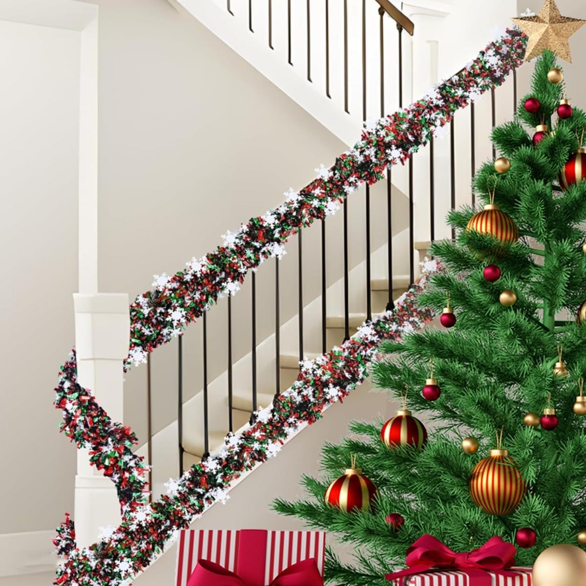 6.56 Feet Green Red Christmas  - đánh giá và giá Tinsel Garland Decoration